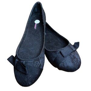 Dollhouse Womens Black Lace Ballet Flats W/ Bow Size 6